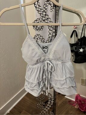 Cute blue ruffle spaghetti strap